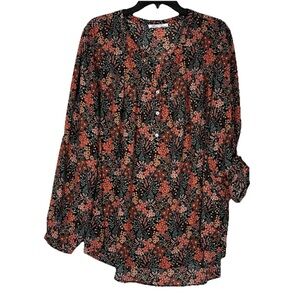 Nwot DR2 Floral Blouse XXL Plus Size Roll Tab Boho Indie Retro Autumnal